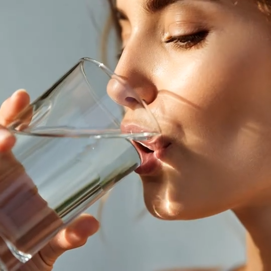 Mujer disfrutando agua natural OBEN